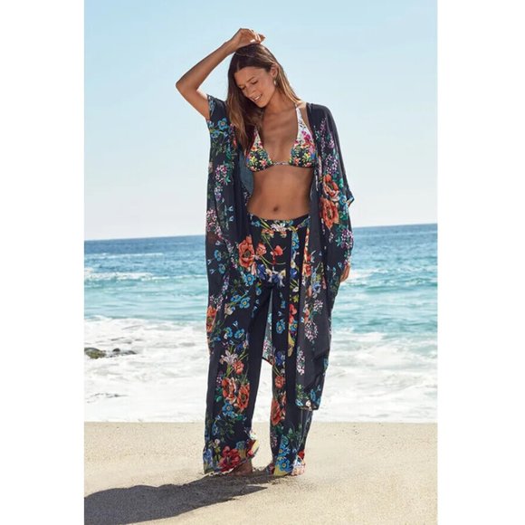 Jonny Was FLOWER ARCH MIDI KIMONO Floral Black Swim Dress New - Picture 2 of 5